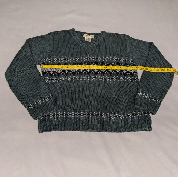 Eddie Bauer oversized Sweater cropped Vtg. Holiday Christmas greens black blue - Picture 5 of 8